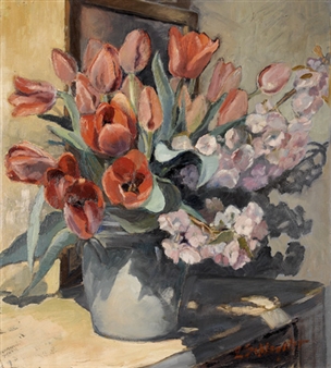 Stillleben mit roten Tulpen in Blumentopf - Eduardo Schlageter
