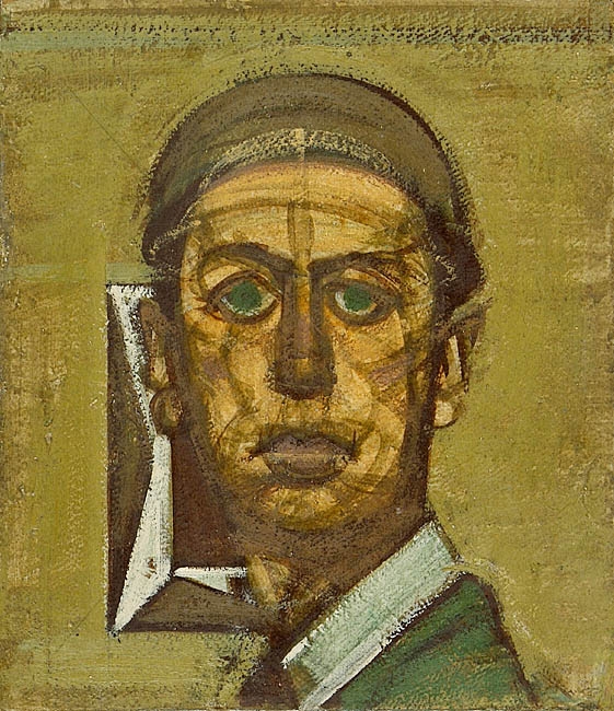 Artwork by Hermann Glöckner, Selbstbildnis vor Rahmen, Made of oil on fiberboard