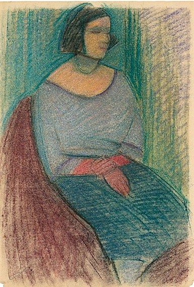 Sitzende Frau in violettem Sessel. by Hermann Glöckner, 1923