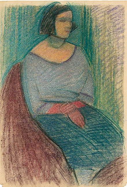 Artwork by Hermann Glöckner, Sitzende Frau in violettem Sessel., Made of chalk