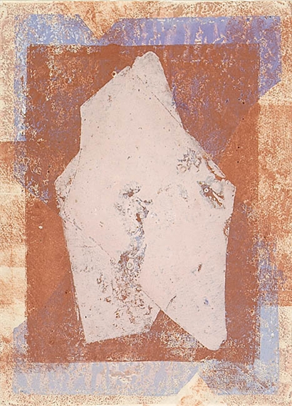 Übereinandergelagerte Formen in Lila und Rosétönen. by Hermann Glöckner, 1970