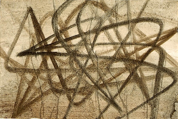 Braune Linienzüge auf getöntem Grund by Hermann Glöckner, 1958
