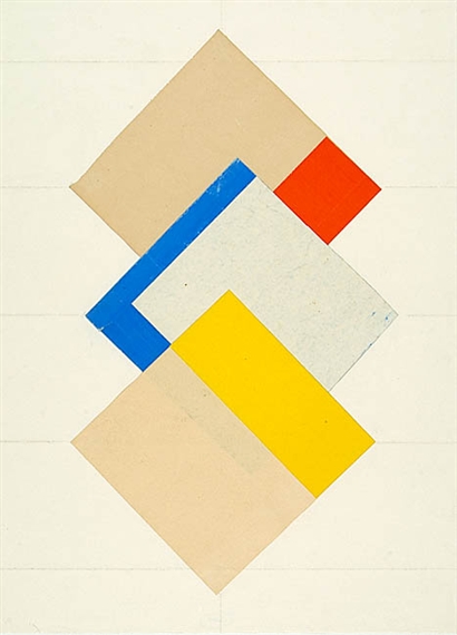 Quadrate mit Streifen in Rot, Blau u. Gelb