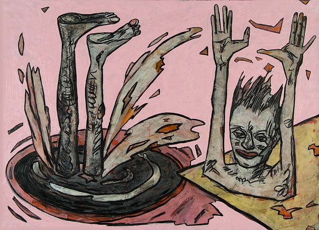 Artwork by Wolfgang Smy, Eintauchen und Auftauchen, Made of oil, tempera and ink on cardboard