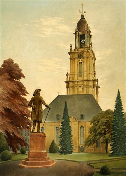 Die Garnisonskirche in Potsdam mit dem Standbild Friedrichs des Großen by Heinrich Basedow the Younger, 1947