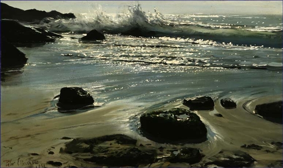 Peter Ellenshaw | September depicting rocks and surf in a coastal scene ...