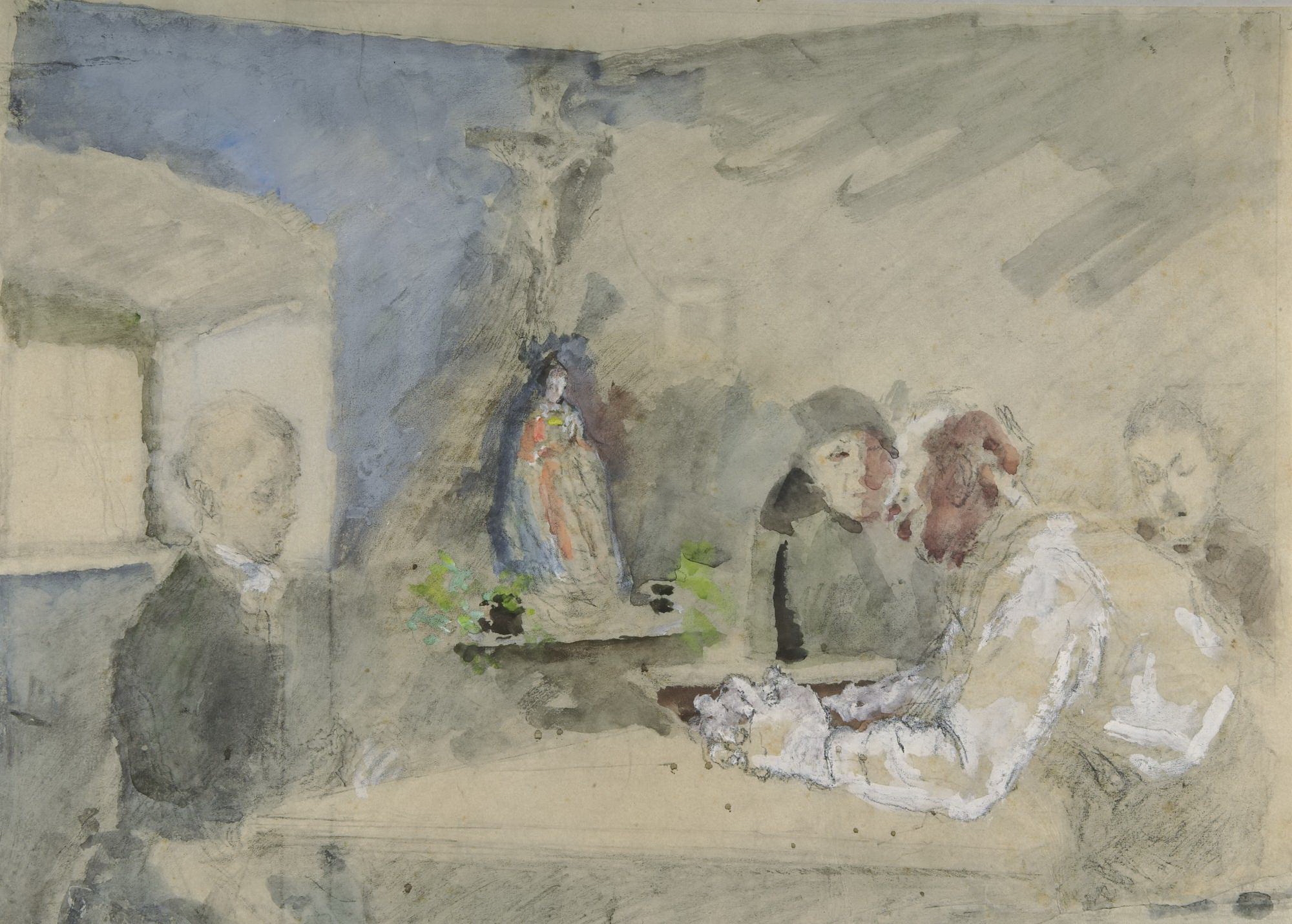 Artwork by Wilhelm Thöny, In der Wohnstube, Made of Watercolor and opaque white over charcoal on paper