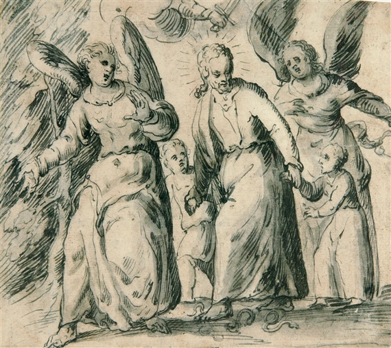 Christus führt zwei Kinder, von Engeln begleitet. by Hermann Weyer, 1600 - 1620