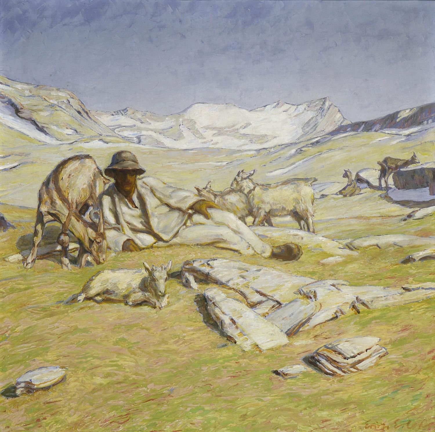 Hirte mit seinen Ziegen by Erich Erler-Samaden