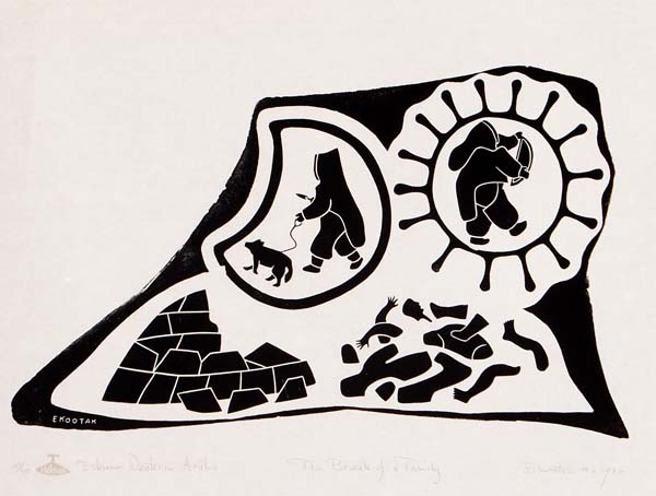 Artwork by Victor Ekootak, THE BREAK OF A FAMILY, Made of Stonecut on Japon paper