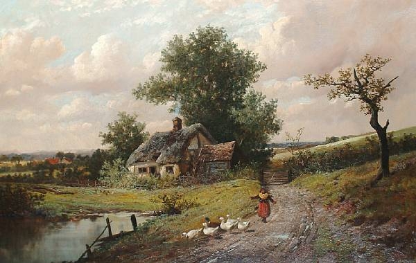 Artwork by Alan Moyes, Tending to the geese, Made of oil on canvas