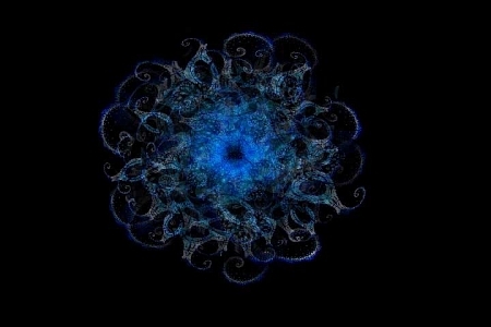 Artwork by Rohini Devasher, Ghosts-in-the-machine, Made of one large projection w/sound and 3 mini videos