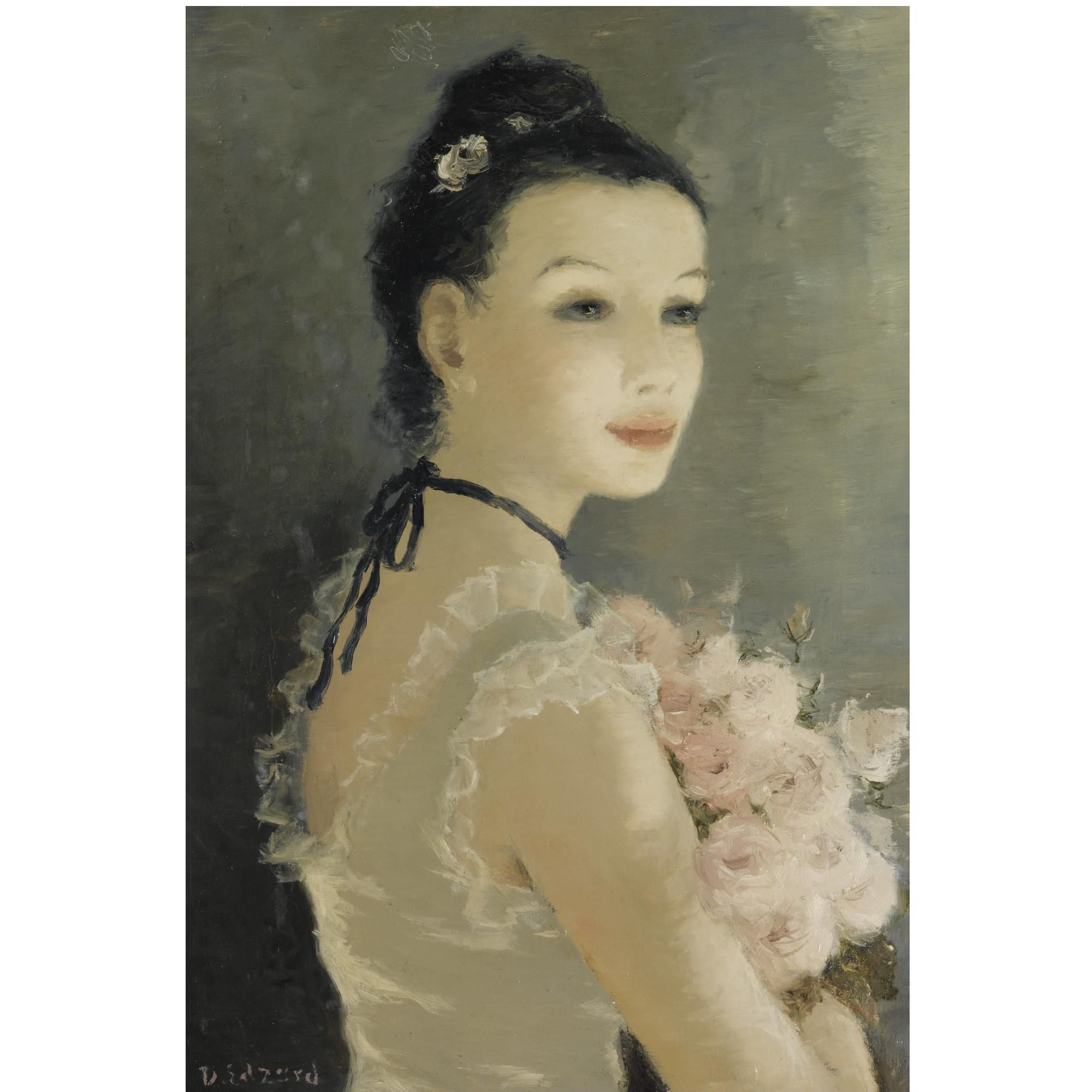 Dietz Edzard | a ballerina girl with a bouquet of roses | MutualArt