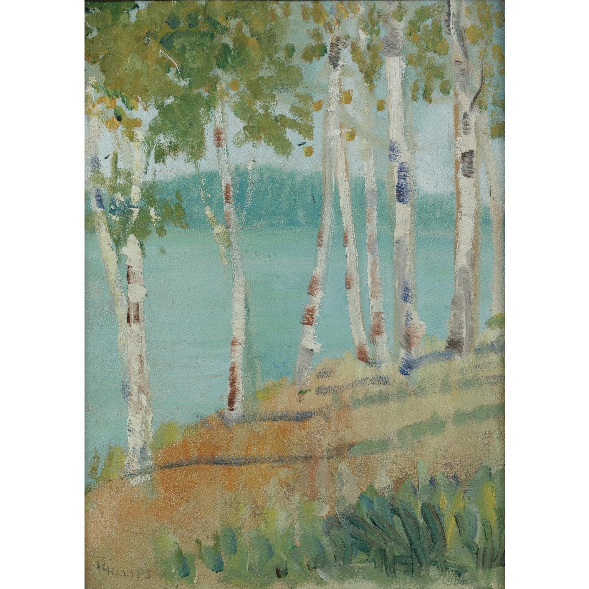 Artwork by Bert Phillips, Blue Lake, Made of oil on board