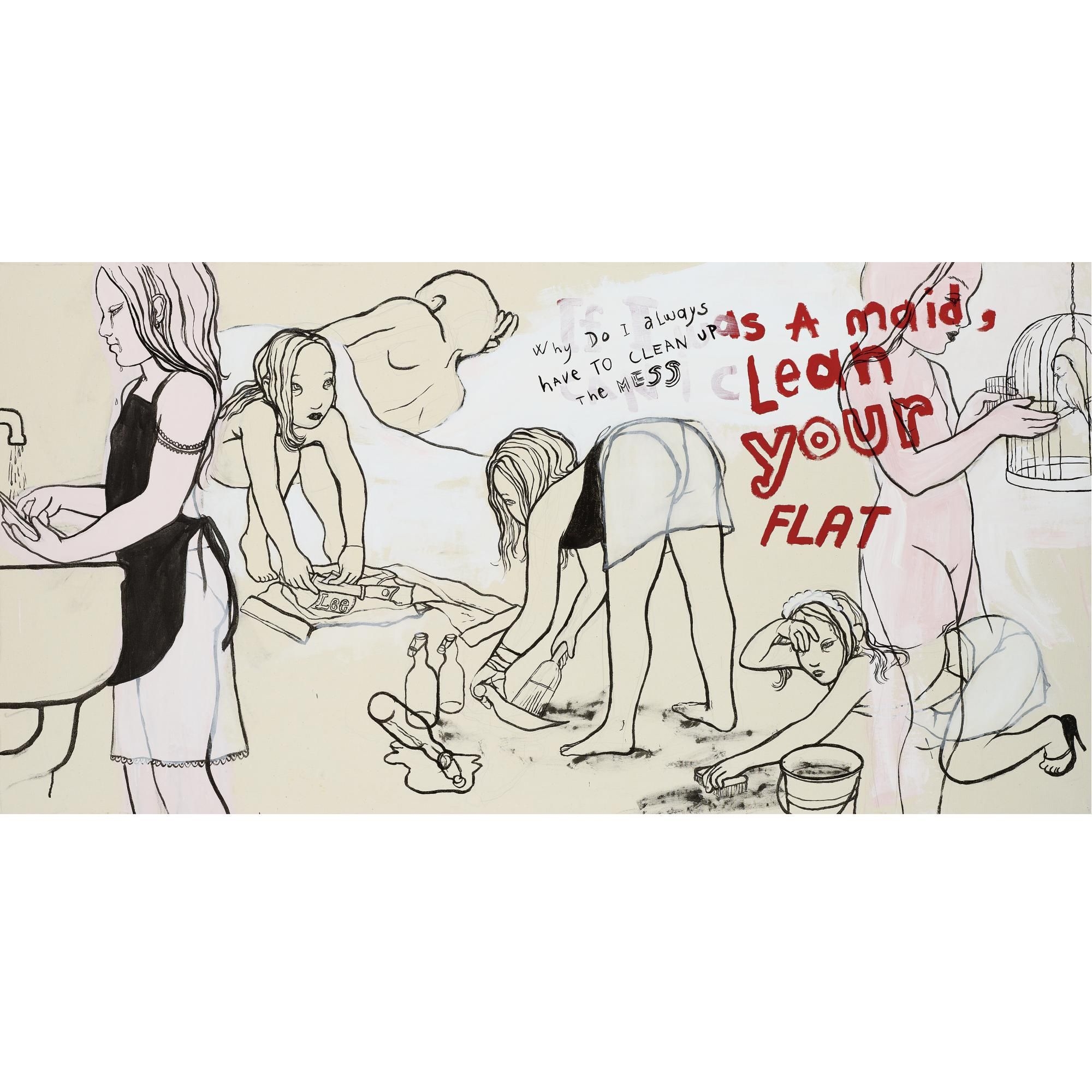 Artwork by Rita Ackermann, If I Was a Maid..., Made of acrylic and pencil on canvas