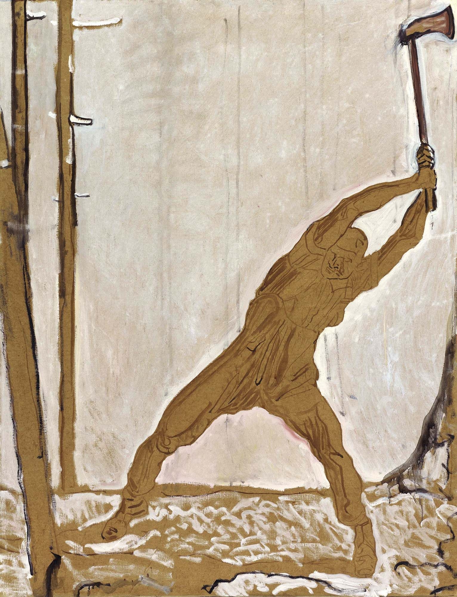 Artwork by Ferdinand Hodler, DER HOLZFÄLLER THE WOOD CUTTER, Made of Öl auf Leinwand auf Papier, nachträglich vermutlich von fremder Hand überarbeitet