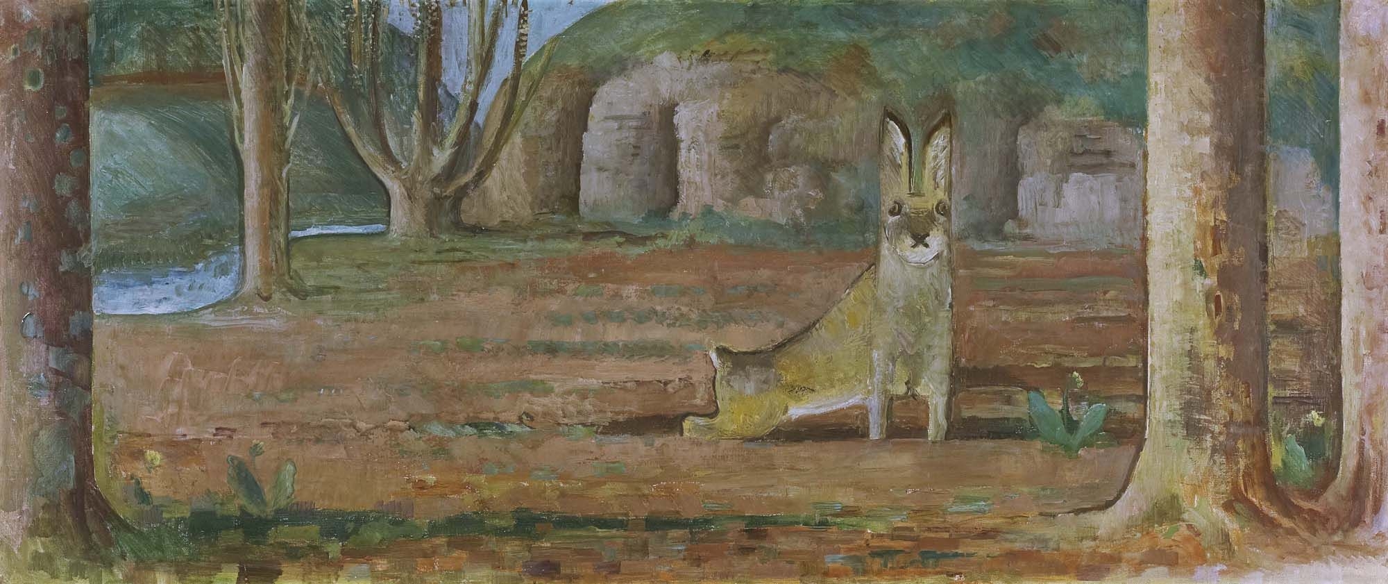 Artwork by Alfred Heinrich Pellegrini, HASE IN WALDLANDSCHAFT FASAN IN WALDLANDSCHAFT FUCHS IN WALDLANDSCHAFT REH IN WALDLANDSCHAFT RABBIT IN FOREST LANDSCAPE, 1921 PHEASANT IN FOREST LANDSCAPE, 1921 FOX IN FOREST LANDSCAPE, 1921 DOE IN FOREST LANDSCAPE, 1921, Made of Vier, jedes Öl auf Leinwand auf Platte