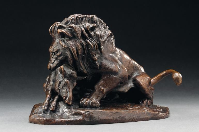 Bronze Antoine-Louis Barye – Lion Dévorant Un Sanglier – XIXe – France