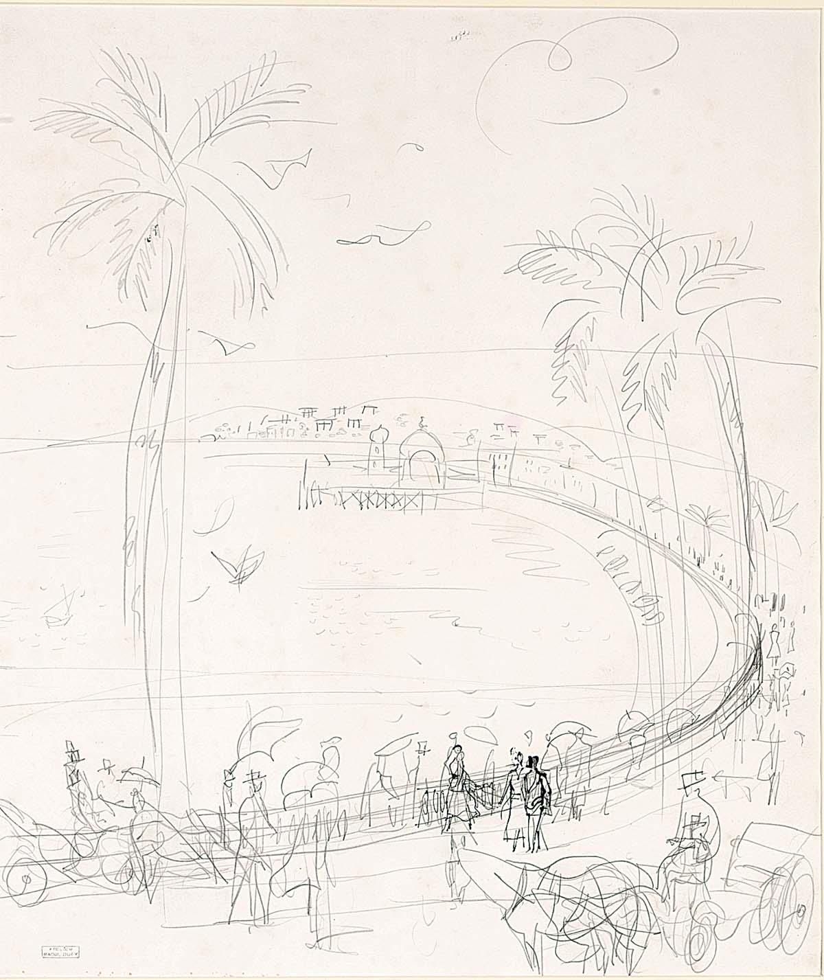 Tableau Aquarelle Original CLAIRE DALBY - Étude Des Arbres, Paysage, 1967, Signé