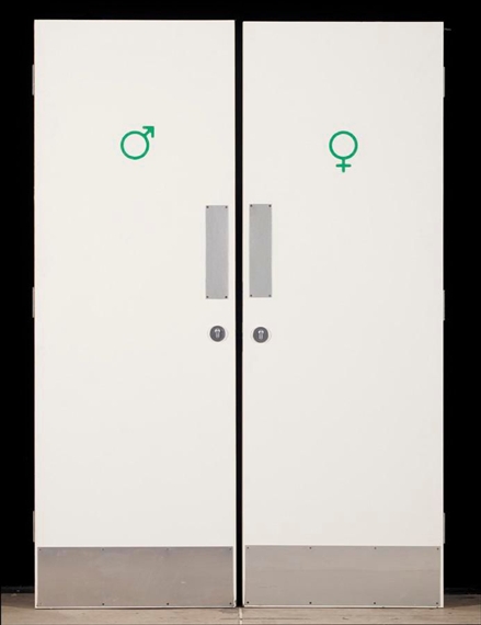 A PAIR OF MALE AND FEMALE TOILET DOORS