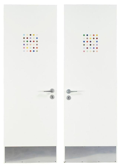 A PAIR OF PHARMACY SPOT DOORS