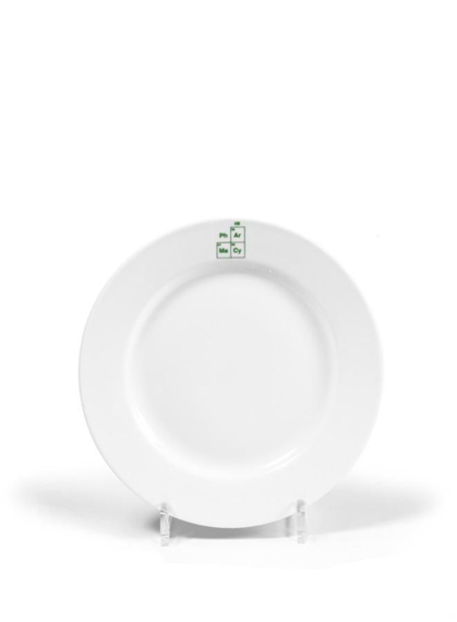 A SET OF 10 PHARMACY DINNER PLATES