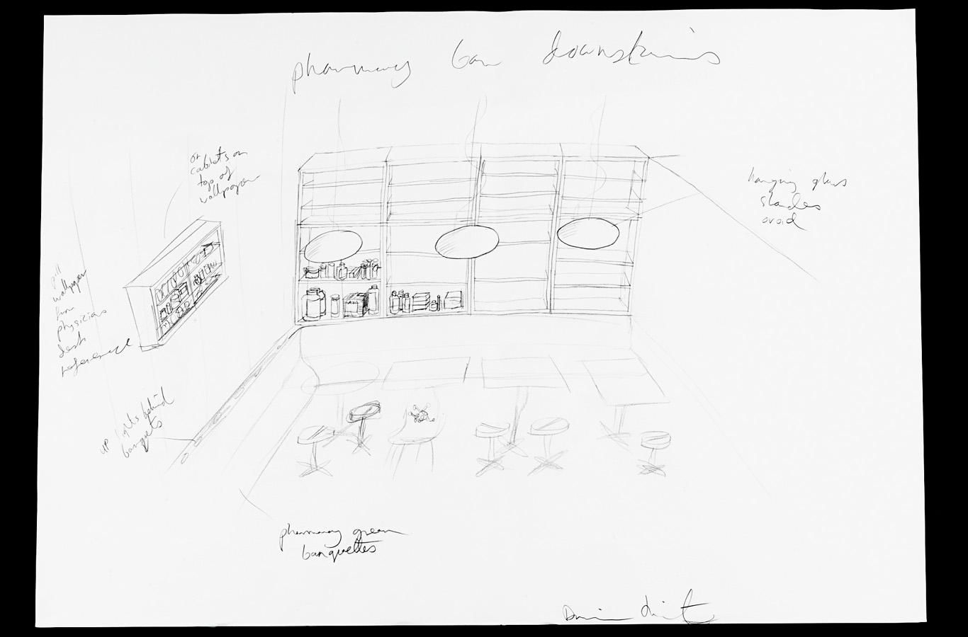 Artwork by Damien Hirst, PHARMACY BAR DOWNSTAIRS DRAWING, Made of Pencil on paper