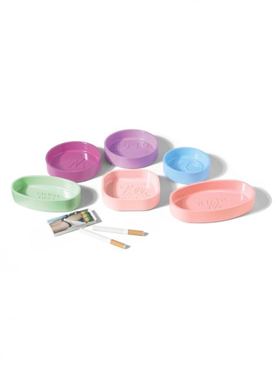 A COMPLETE SET OF SIX PHARMACY ASHTRAYS