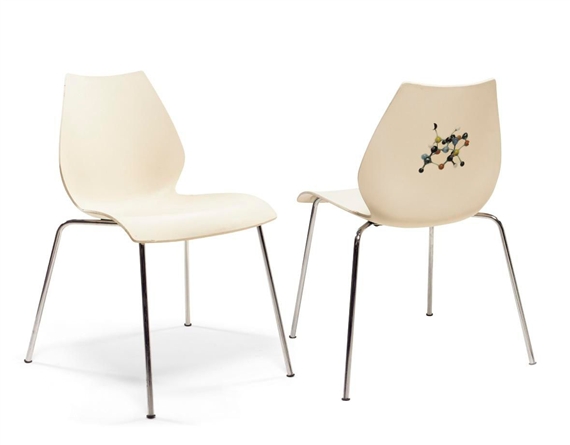 A SET OF THREE WHITE PHARMACY CHAIRS