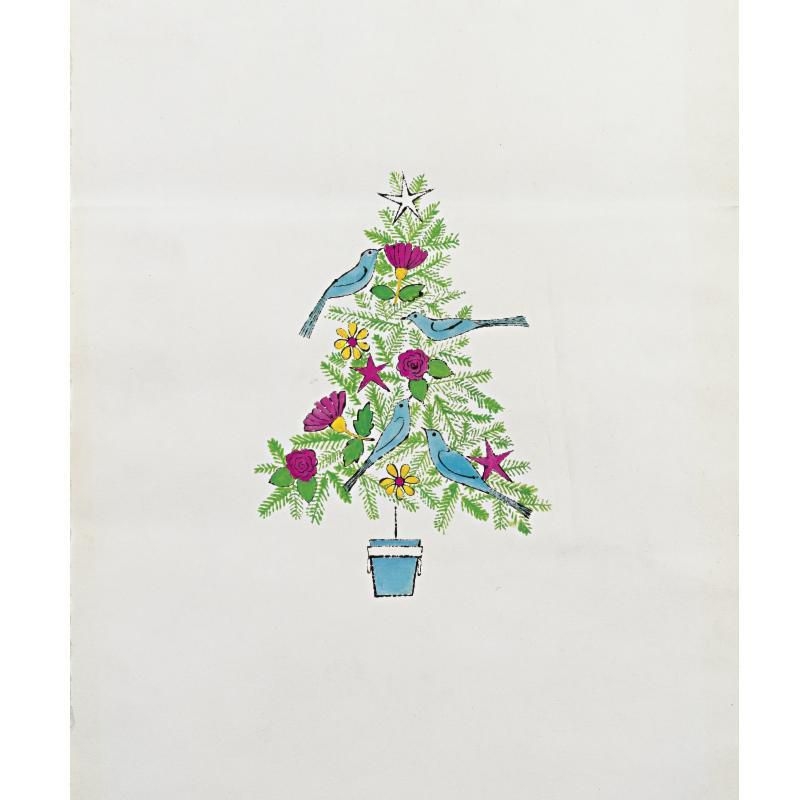Artwork by Andy Warhol, Christmas Tree with Birds, Made of ink, dye and tempera on paper
