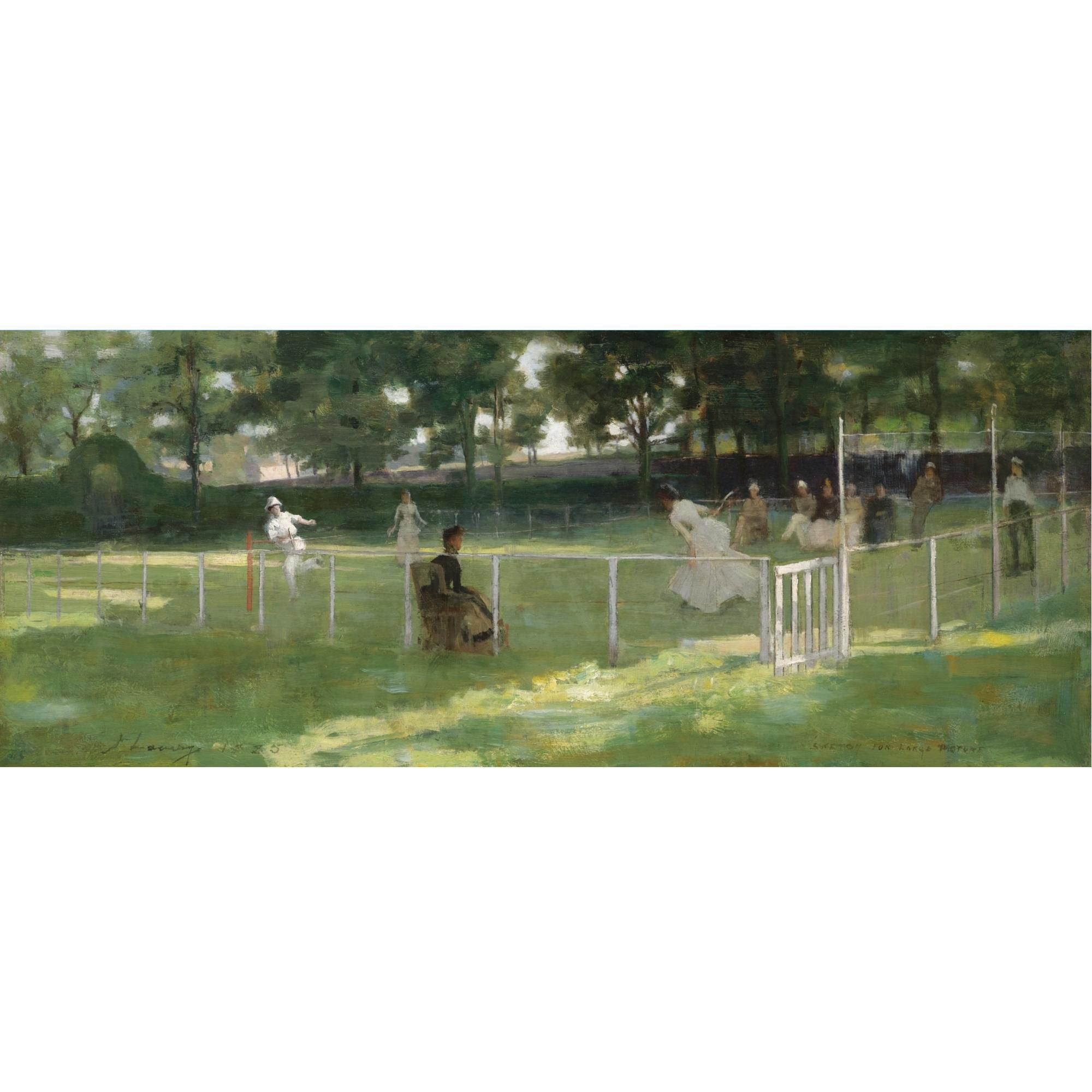 Artwork by John Lavery, sketch for the tennis party, Made of oil on board