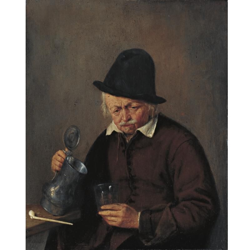 Artwork by Adriaen van Ostade, A Man Holding a Tankard and a Glass, Made of oil on panel