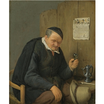 An Elderly Man Seated Holding a Wineglass - Adriaen van Ostade