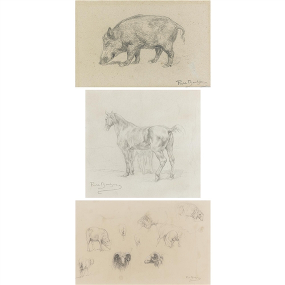 A Boar, Two Horses and studies of a ram (three works)
