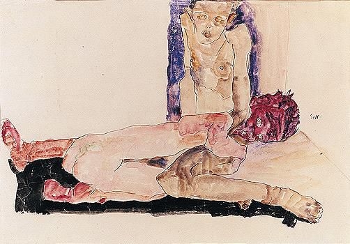 Artwork by Egon Schiele, nacktes paar (nude couple), Made of Pencil on paper; watercolour and pencil on paper