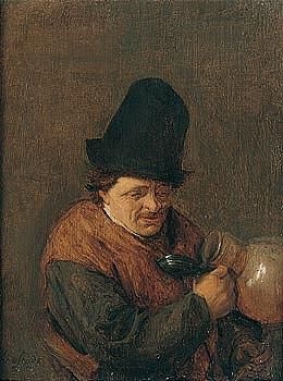 a peasant drinking from a flaggon by Adriaen van Ostade