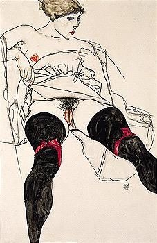 liegender akt mit schwarzen strumpfen (reclining nude with black stockings) by Egon Schiele