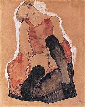 madchen mit schwarzen strumpfen (girl with black stockings) by Egon Schiele