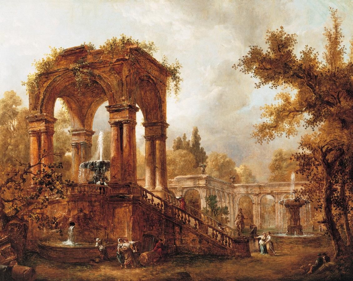 Hubert Robert | AN ARCHITECTURAL CAPRICCIO OF A ROMAN VILLA AND ITS ...