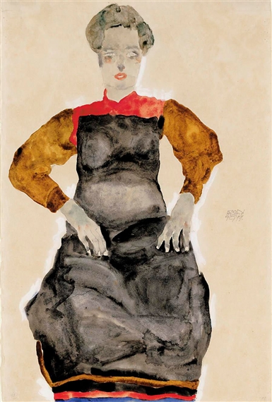 FRAU MIT SCHWARZER SCHÜRZE (WOMAN IN BLACK PINAFORE) by Egon Schiele