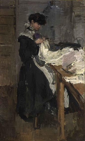A SEWING GIRL AT STUDIO PAQUIN, PARIS