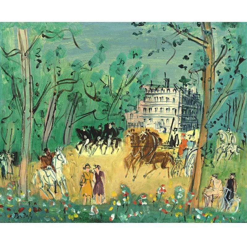 Artwork by Jean Dufy, PROMENADE AU BOIS DE BOULOGNE, Made of oil on canvas