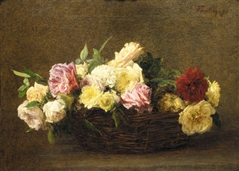ROSES DANS UN PANIER EN OSIER - Henri Fantin-Latour