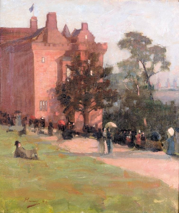 Artwork by John Lavery, THE BISHOP'S CASTLE AT THE GLASGOW INTERNATIONAL EXHIBITION, Made of oil on canvas