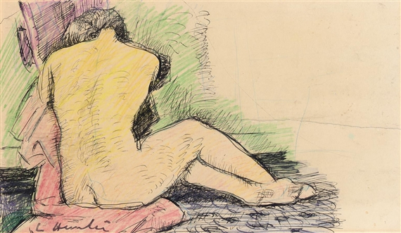 A FEMALE NUDE, SEEN FROM BEHIND