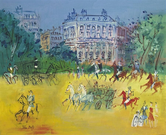 CALÈCHES ET CAVALIERS AU BOIS DE BOULOGNE