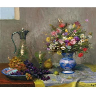 GRANDE NATURE MORTE (FRUITS ET RAISINS) - Marcel Dyf