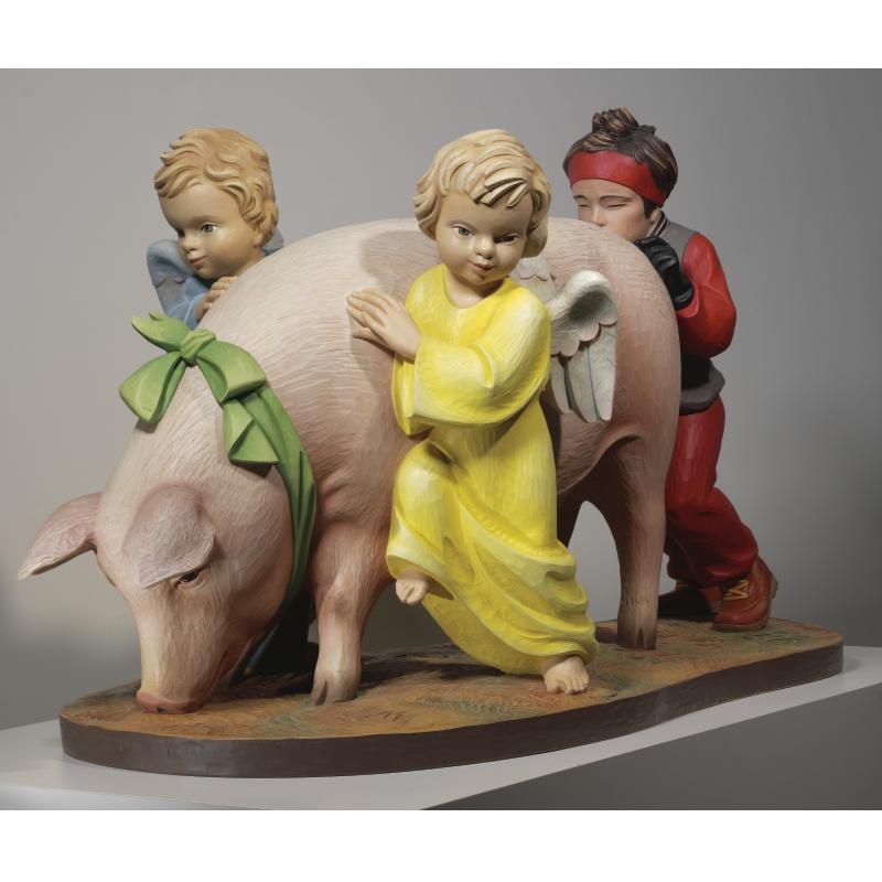 Artwork by Jeff Koons, Ushering in Banality, Made of polychromed wood
