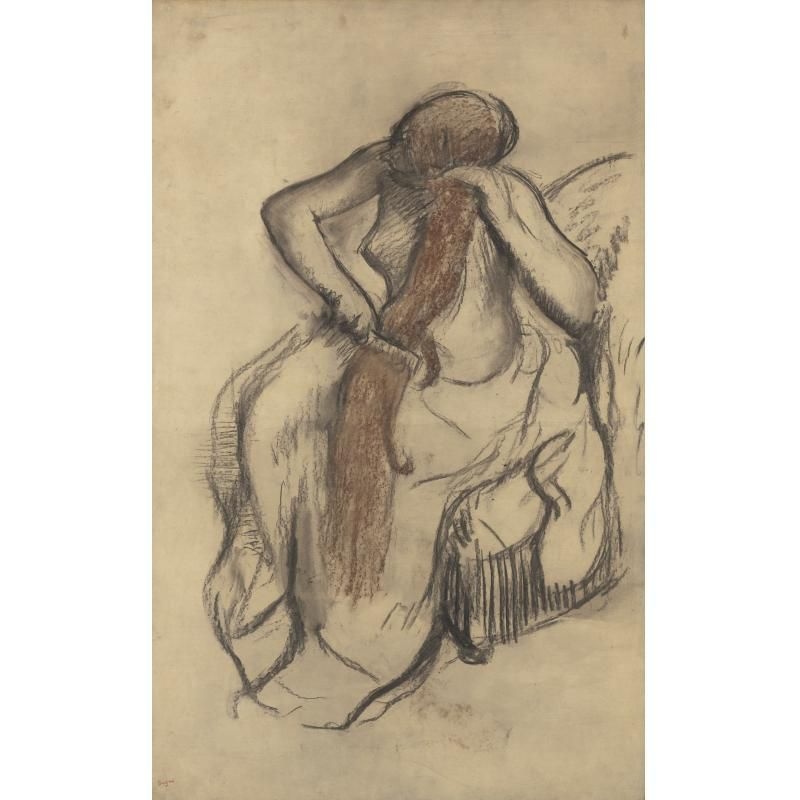 Artwork by Edgar Degas, FEMME SE PEIGNANT, Made of Charcoal heightened with pastel on paper laid down on cradled panel