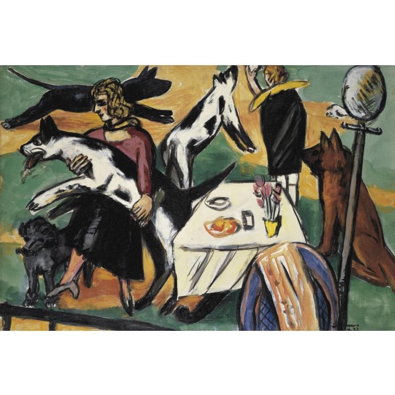 Artwork by Max Beckmann, Mädchen mit Hunden spielend (Girls playing with Dogs), Made of Oil on canvas